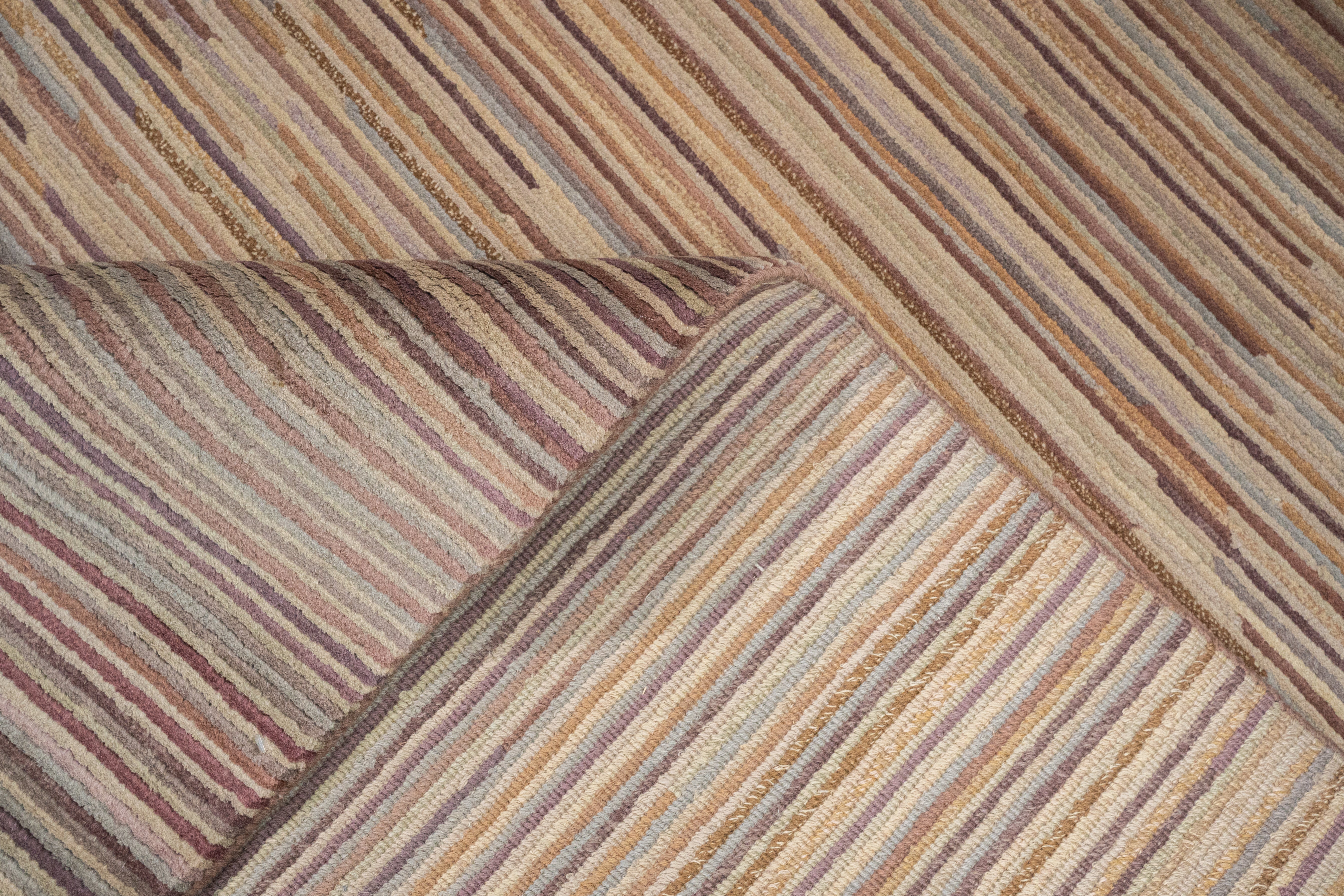 Handknotted Carpet, DIA- 7047 MODERN LINEAR PATTERN, Desert Sand, Café Au Lait Mix